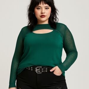 Torrid Peek Neck Cutout Green Sweater Top - Size 3X